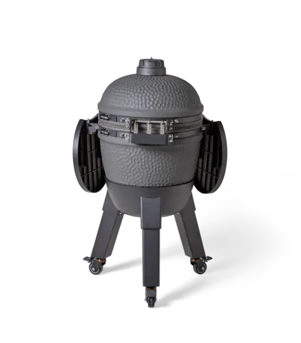 Moddern Special Grey kamado achteraanzicht met gesloten deksel en zwart minimalistisch design