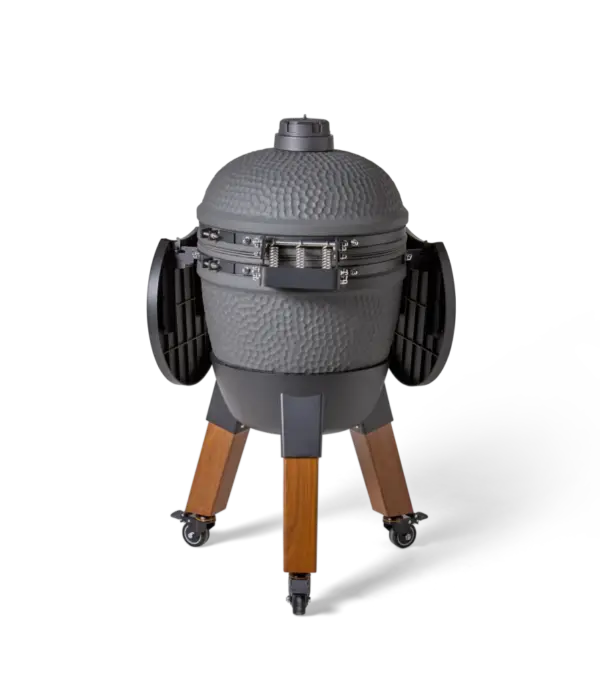 Moddern Special Grey kamado achteraanzicht met gesloten deksel en zwart minimalistisch design