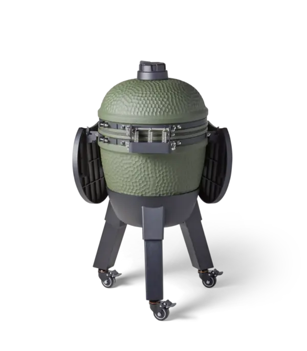 Moddern Green kamado achteraanzicht met gesloten deksel en zwart minimalistisch design