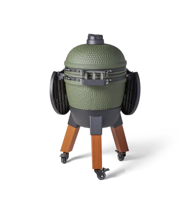 Moddern Special Green kamado achteraanzicht met gesloten deksel en zwart minimalistisch design