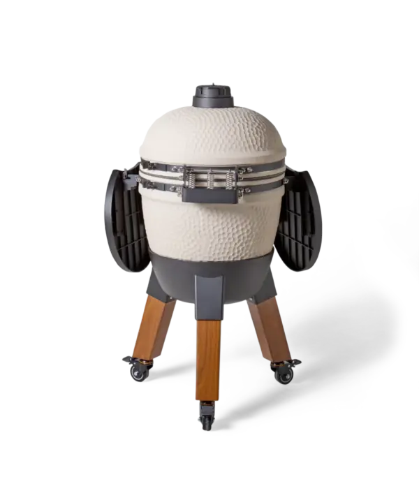 Moddern Special Sandy Stone kamado achteraanzicht met gesloten deksel en zwart minimalistisch design